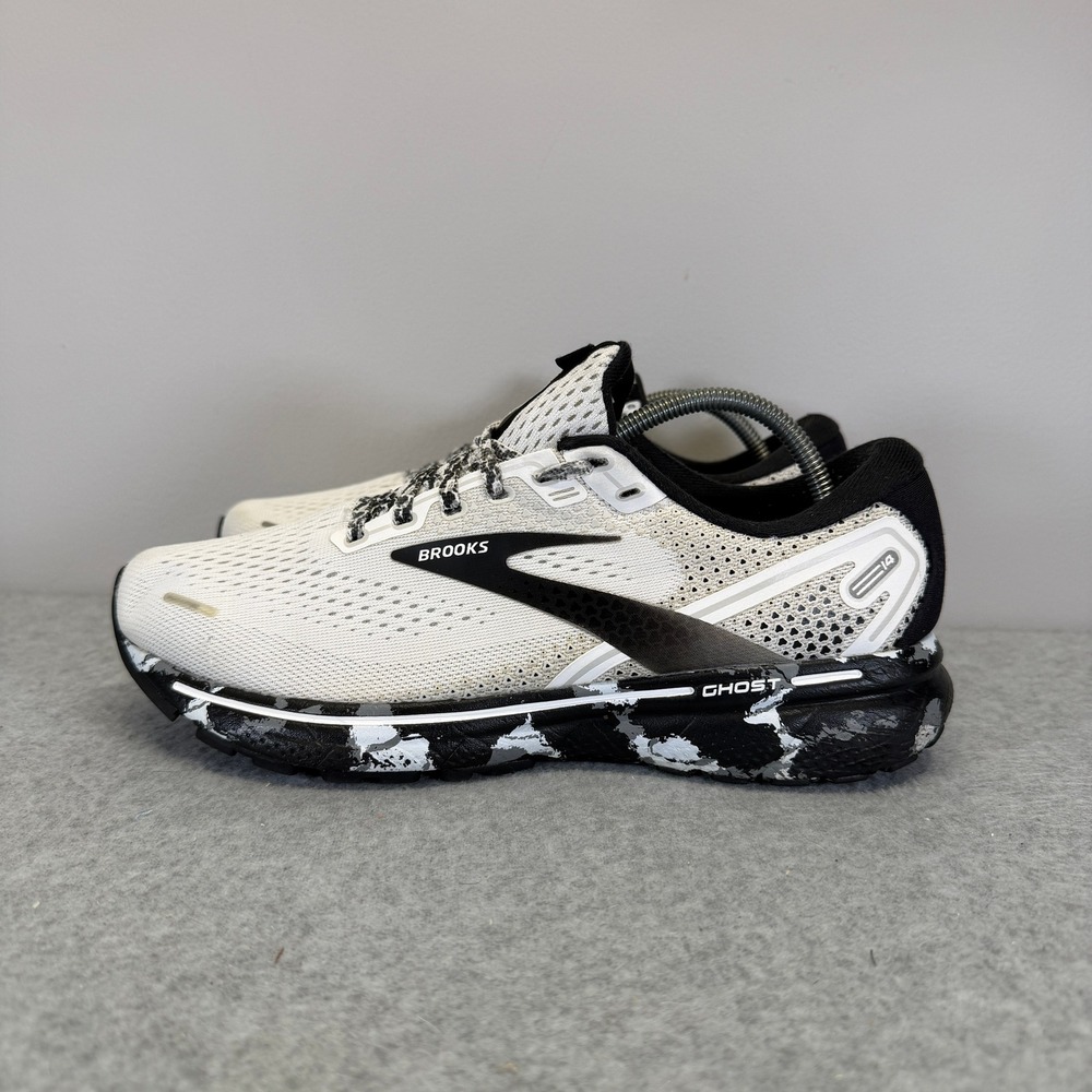 Brooks Ghost 14 Womens Shoes Size 8.5 White Black Running Sneakers 1203561B135